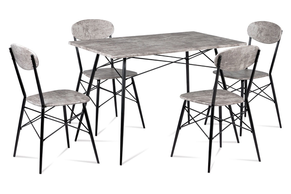 jedálenský set (1+4), MDF beton, kov čierny mat